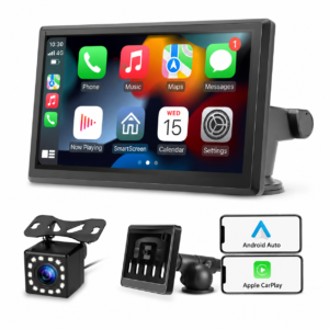 7 Inch Portable Wireless CarPlay Android Auto Car Stereo Touch Screen Bluetooth USB Backup Camera Display