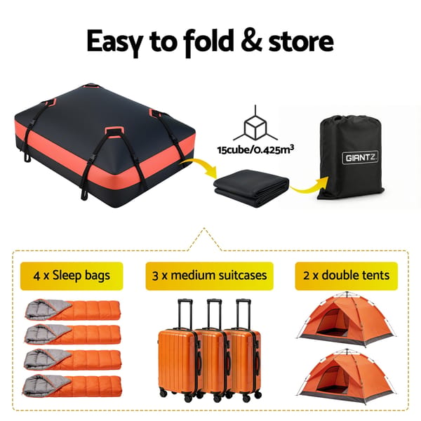 Giantz 15 Cubic Feet Waterproof Roof Top Cargo Bag Universal Car Roof Luggage Carrier - Image 3