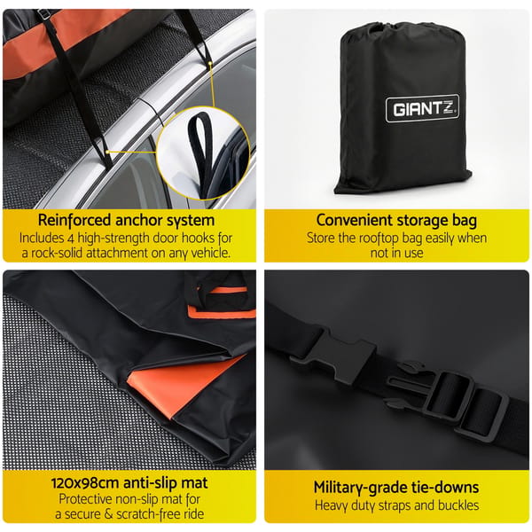 Giantz 15 Cubic Feet Waterproof Roof Top Cargo Bag Universal Car Roof Luggage Carrier - Image 5