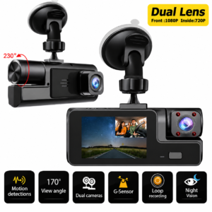 Dual Lens Dash Camera 1080P Front & 720P Interior Recording with Night Vision