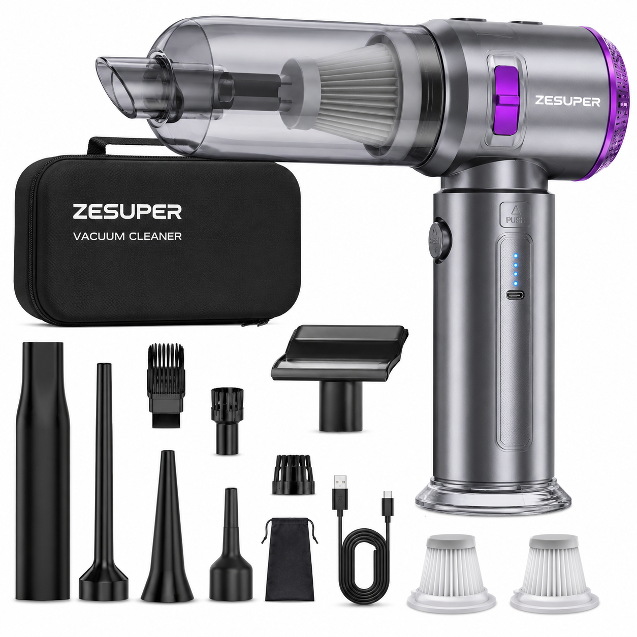 19000Pa Cordless Handheld Car Vacuum Cleaner & Air Blower Rechargeable Purple