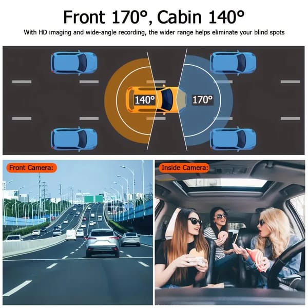 Dual Lens Dash Camera 1080P Front & 720P Interior Recording with Night Vision - Image 2