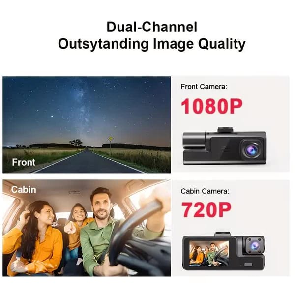 Dual Lens Dash Camera 1080P Front & 720P Interior Recording with Night Vision - Image 5
