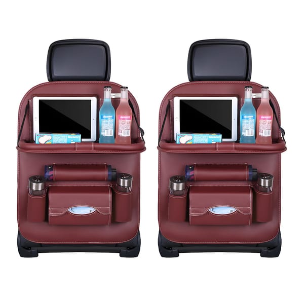 Car Back Seat Organiser with Foldable Tray Table Universal Rear Seat Storage Pocket Red - Image 2