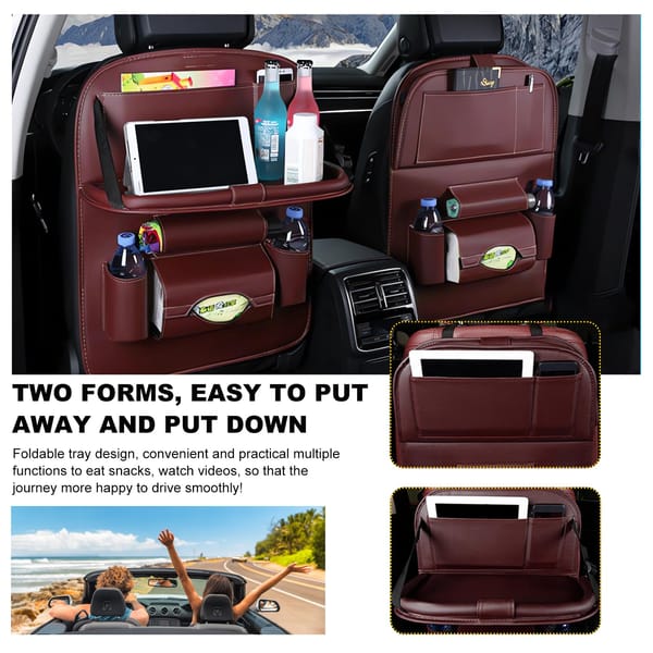 Car Back Seat Organiser with Foldable Tray Table Universal Rear Seat Storage Pocket Red - Image 5