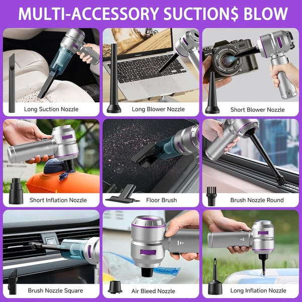 19000Pa Cordless Handheld Car Vacuum Cleaner & Air Blower Rechargeable Purple - Image 2