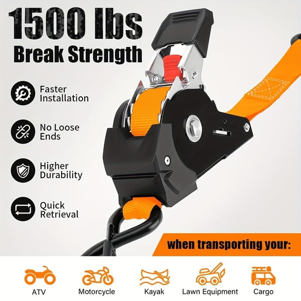 Heavy-Duty Automatic Ratchet Tie Down Strap with Durable Yellow Webbing, Ideal for Vehicle Recovery, Cargo Securing, Transport and Trailer Load Restraint - Image 4