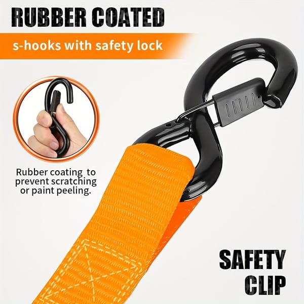 Heavy-Duty Automatic Ratchet Tie Down Strap with Durable Yellow Webbing, Ideal for Vehicle Recovery, Cargo Securing, Transport and Trailer Load Restraint - Image 6