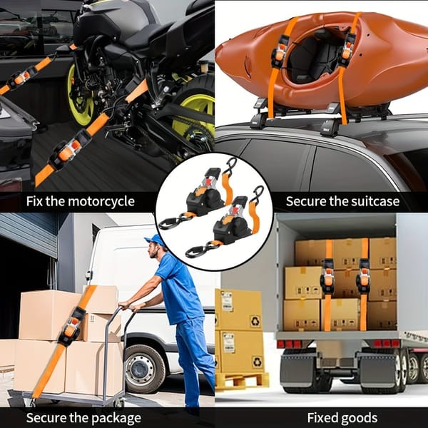 Heavy-Duty Automatic Ratchet Tie Down Strap with Durable Yellow Webbing, Ideal for Vehicle Recovery, Cargo Securing, Transport and Trailer Load Restraint - Image 8