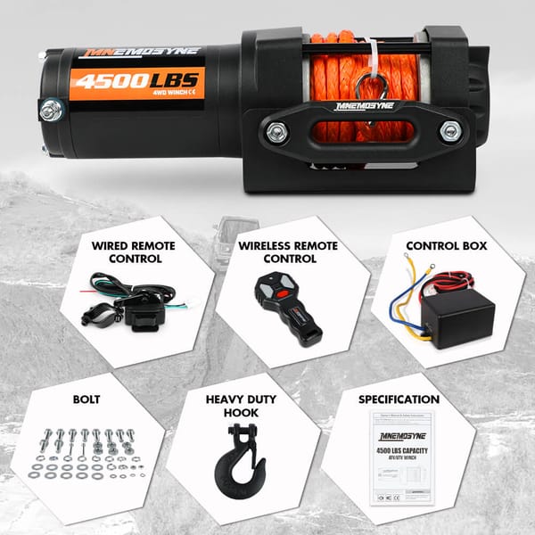 4500LB 12V Electric Winch Synthetic Rope Recovery Winch with Wireless Remote for ATV UTV 4WD - Image 8