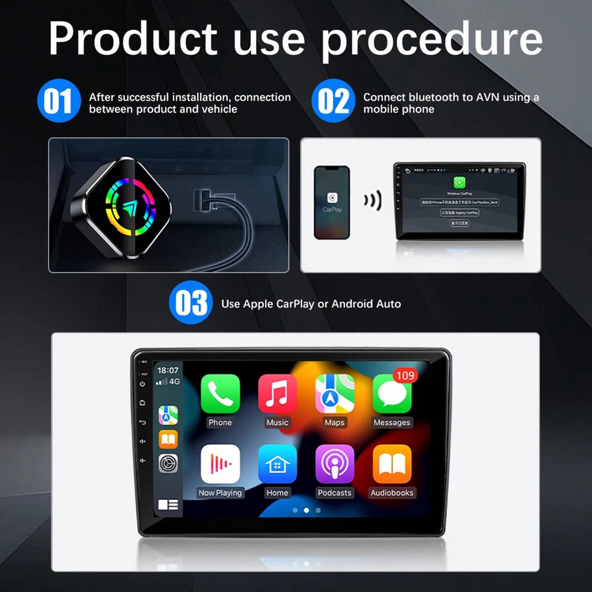 2-in-1 Wireless CarPlay & Android Auto USB Adapter Plug & Play Dongle