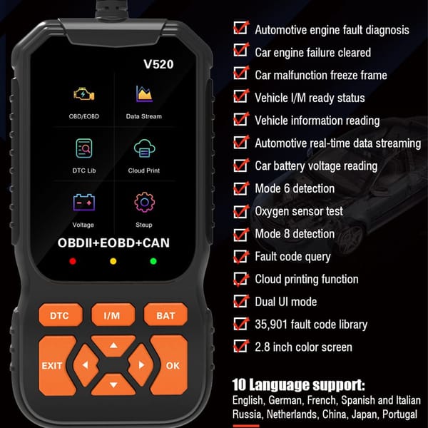 V520 OBD2 Car Scanner Diagnostic Tool OBDII EOBD Engine Fault Code Reader - Image 4