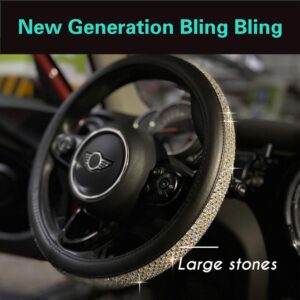 Crystal Rhinestone Steering Wheel Cover Silver Universal 15 Inch Anti-Slip Leather
