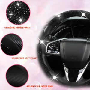 Crystal Rhinestone Steering Wheel Cover 3 Piece Universal Black Diamond Steering Wheel Protector