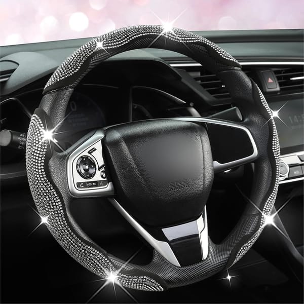 Crystal Rhinestone Steering Wheel Cover 3 Piece Universal Bling Car Wheel Cover Black - Image 2