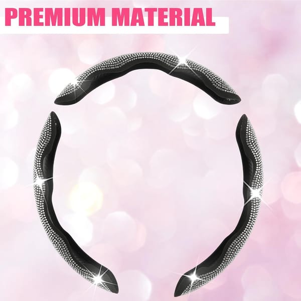 Crystal Rhinestone Steering Wheel Cover 3 Piece Universal Bling Car Wheel Cover Black - Image 7