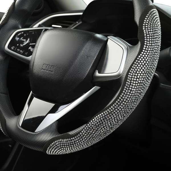 Crystal Rhinestone Steering Wheel Cover 3 Piece Universal Bling Car Wheel Cover Black - Image 5