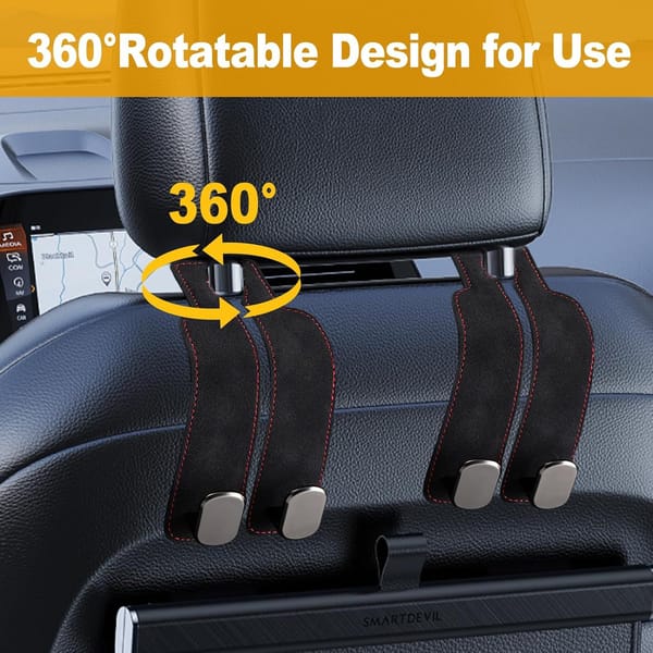 2 Pack Car Headrest Hooks Heavy Duty Seat Back Organiser Purse Bag Grocery Holder Black - Image 7