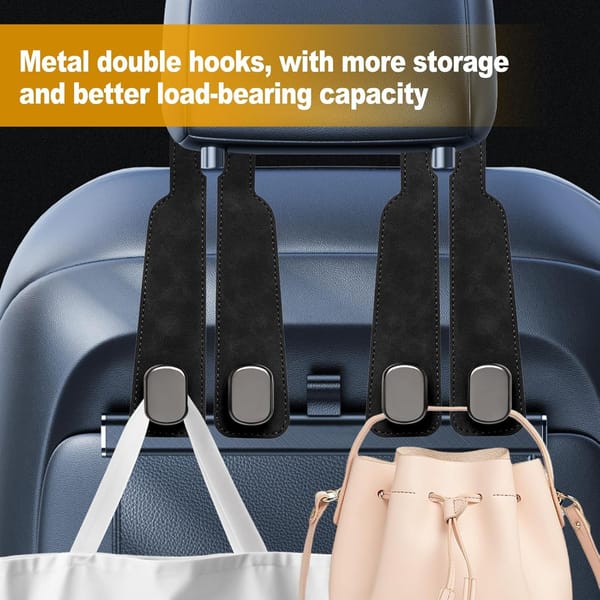 2 Pack Car Headrest Hooks Heavy Duty Seat Back Organiser Purse Bag Grocery Holder Black - Image 6