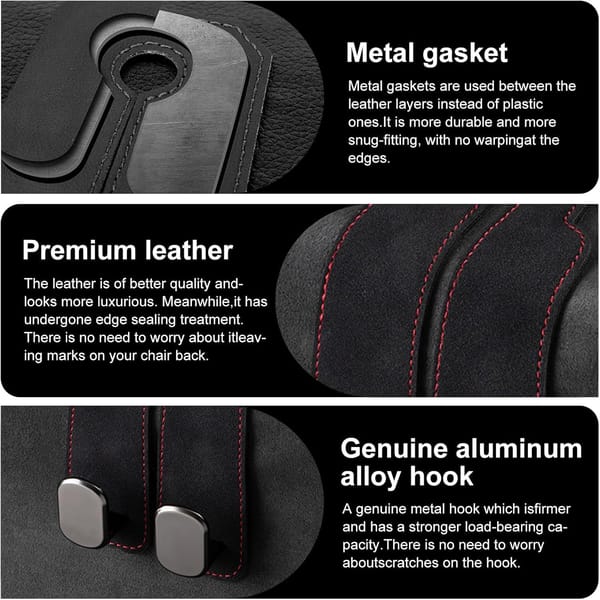 2 Pack Car Headrest Hooks Heavy Duty Seat Back Organiser Purse Bag Grocery Holder Black - Image 4