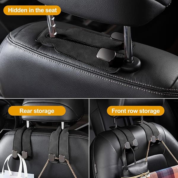 2 Pack Car Headrest Hooks Heavy Duty Seat Back Organiser Purse Bag Grocery Holder Black - Image 2