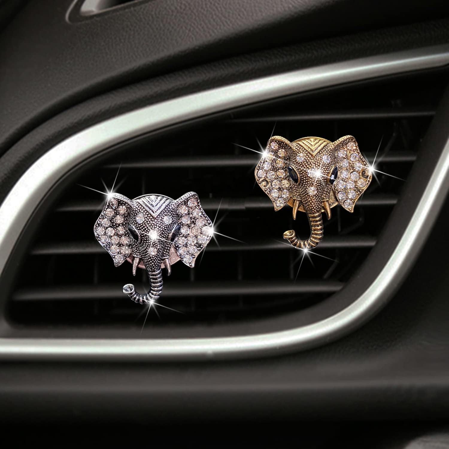 Crystal Elephant Car Air Vent Clip Rhinestone Air Freshener Holder Dashboard Decor