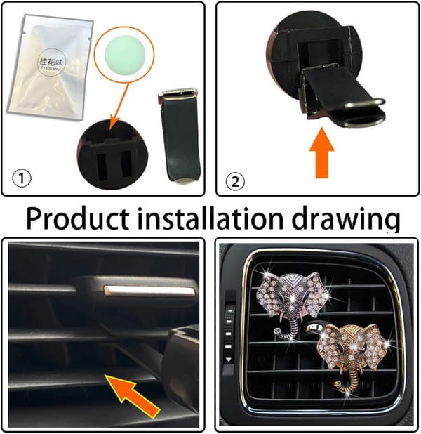 Crystal Elephant Car Air Vent Clip Rhinestone Air Freshener Holder Dashboard Decor - Image 2