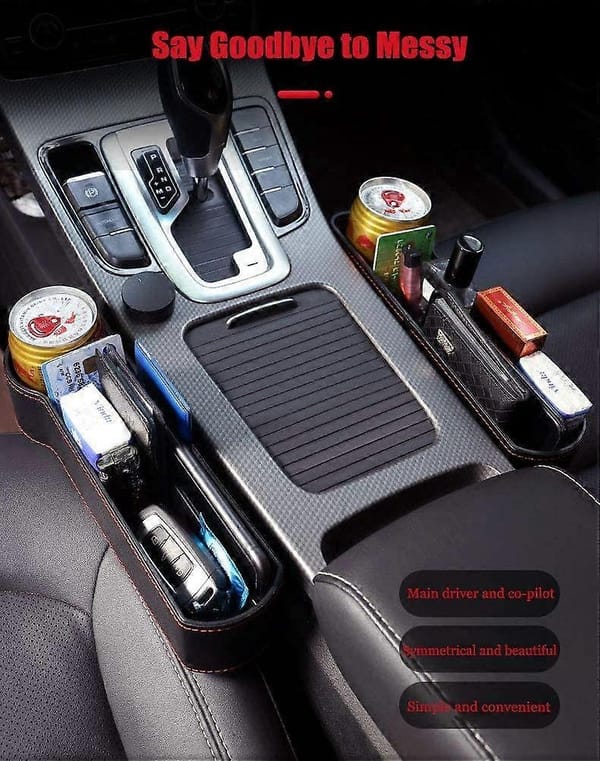 2 Pack Car Seat Gap Organiser PU Leather Front Seat Storage Box Pocket Black - Image 3