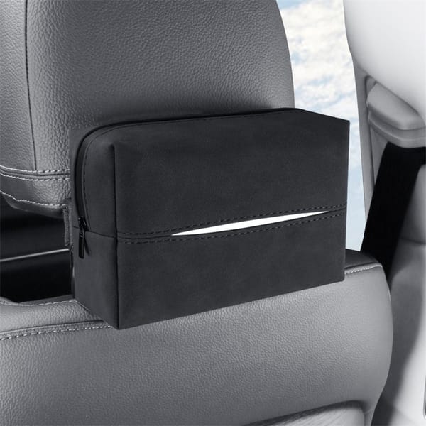 2 Pack Car Tissue Holder Faux Suede Sun Visor Seat Back Armrest Tissue Box Black - Image 2