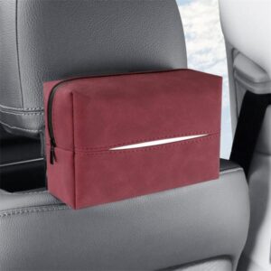 2 Pack Car Tissue Holder Faux Suede Sun Visor Seat Back Armrest Tissue Box Red