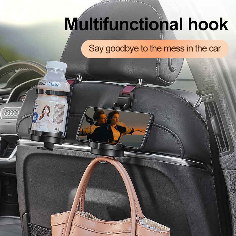 3 in 1 Car Headrest Organiser Hook Phone Holder Storage Hanger Black
