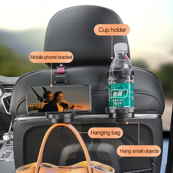 3 in 1 Car Headrest Organiser Hook Phone Holder Storage Hanger Black - Image 4