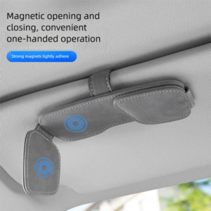 Magnetic Car Sun Visor Sunglasses Holder Grey Dual Clip Glasses Card Ticket Organizer