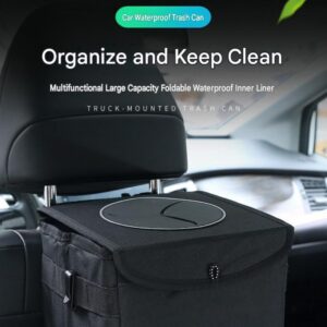 Car Trash Bin Foldable Hanging Waterproof Storage Organiser with Lid Black Small