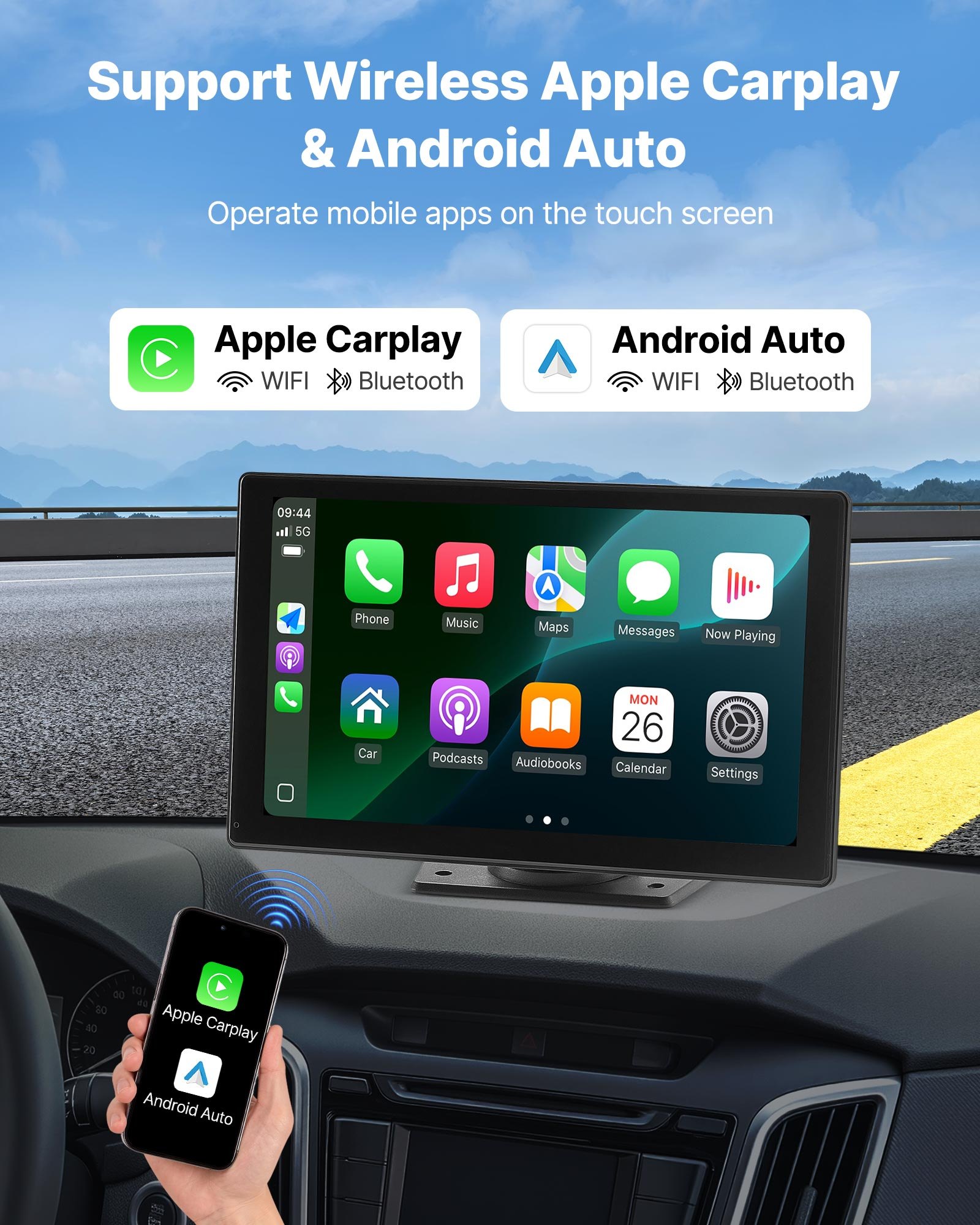 9" Car Stereo Apple CarPlay & Android Auto Touchscreen with Backup Camera