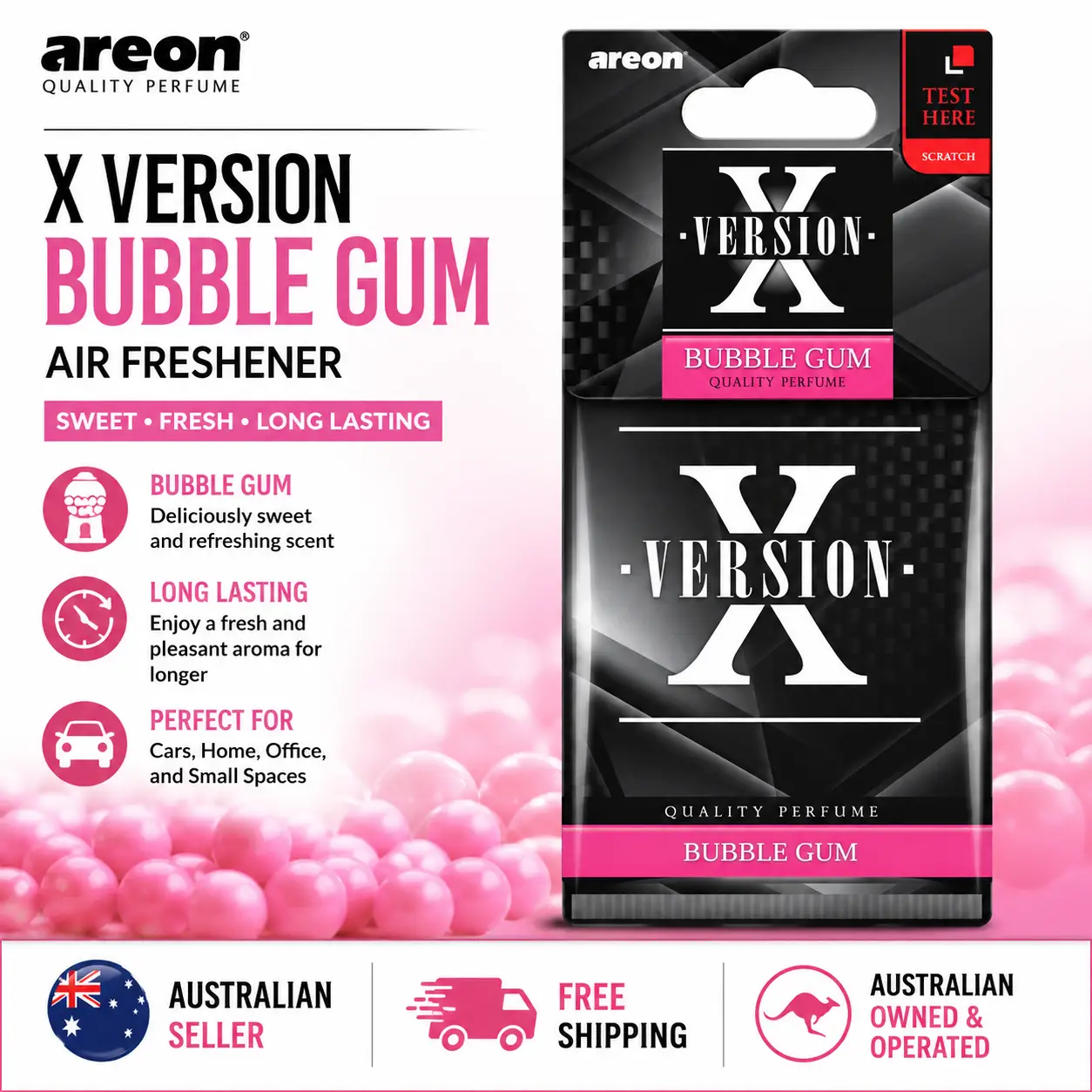 AREON Premium Car Air Freshener | Bubblegum, Coconut, Strawberry & Vanilla | Multiple Packs - Image 2