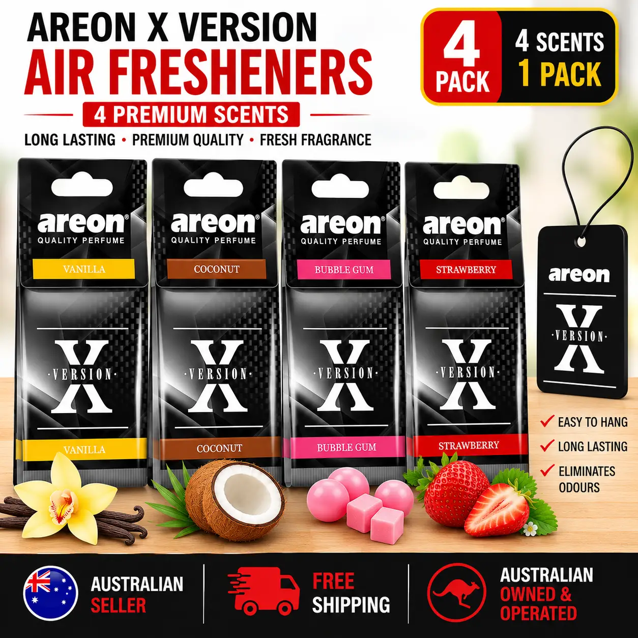 AREON Premium Car Air Freshener | Bubblegum, Coconut, Strawberry & Vanilla | Multiple Packs - Image 6