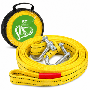 5T Heavy Duty Recovery Tow Strap 5m with Dual D-Ring Safety Hooks for Winch & Vehicle Recovery