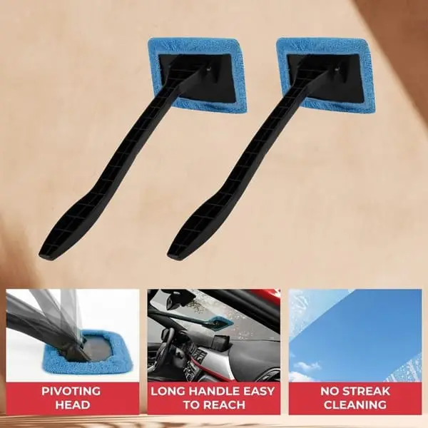 2 Pack Car Windscreen Cleaner Long Handle Microfibre Glass Cleaning Tool - Image 4