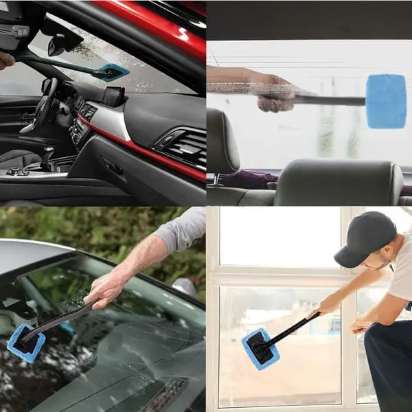 2 Pack Car Windscreen Cleaner Long Handle Microfibre Glass Cleaning Tool - Image 2