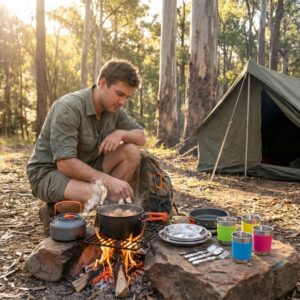 Camping Cookware Set 2-3 Person Non-Stick Pots Pans Kettle Outdoor Cooking Kit