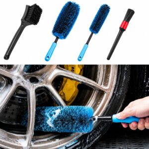4 Piece Wheel Cleaning Brush Set Soft Wool Rim Tyre Detail Brushes for Cars