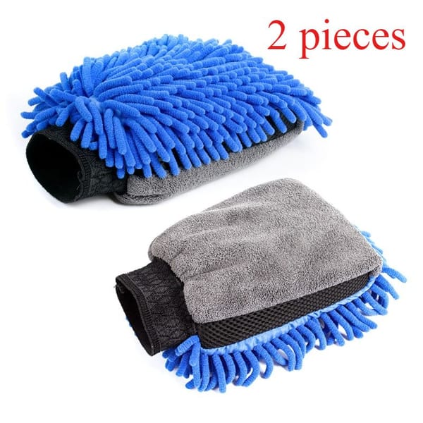 Chenille Car Wash Mitt Waterproof Cleaning Glove Microfibre Scratch Free Blue