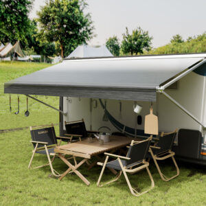 Manan 16FT Caravan RV Awning Fabric Replacement Grey 18.05oz Waterproof UV Resistant Universal Fit