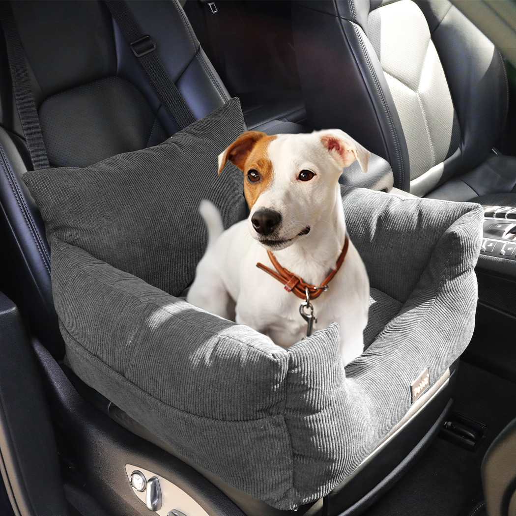 PaWz Pet Car Booster Seat Dog Car Bed Travel Carrier with Safety Belts – Medium & Large – Grey or Green - Image 8