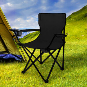 Levede Folding Camping Chair Portable Outdoor Arm Chair with Cup Holder & Carry Bag Black 120kg