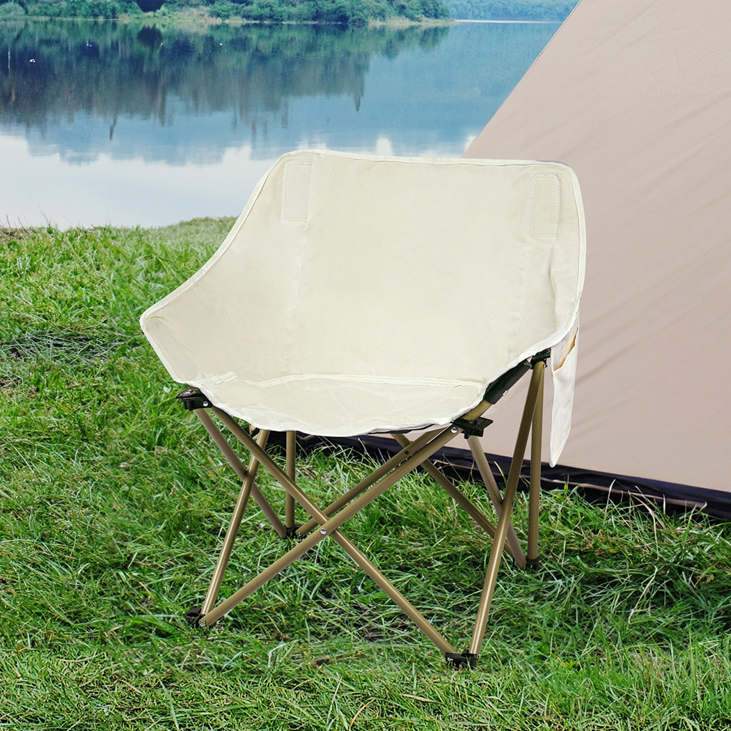 Levede Folding Moon Camping Chair Portable Outdoor Camping Chair Lightweight Beige130kg
