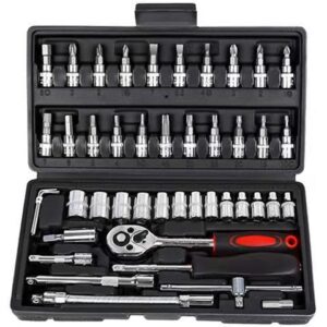 46 Piece Professional 14 Drive Socket Wrench Set Chrome Vanadium Ratchet Bit Tool Kit with Carry Case