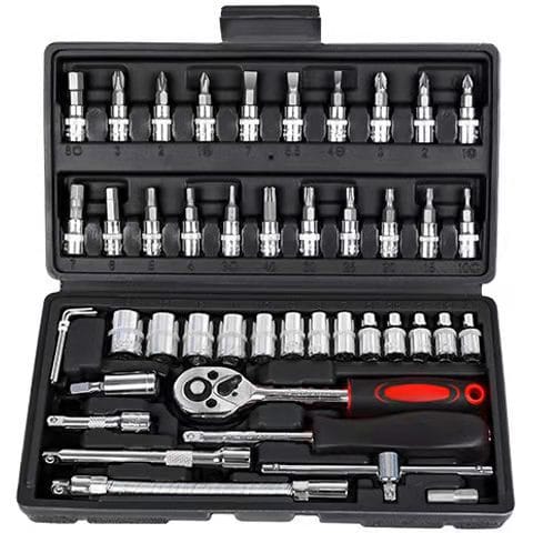 46 Piece Professional 14 Drive Socket Wrench Set Chrome Vanadium Ratchet Bit Tool Kit with Carry Case