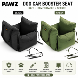 PaWz Dog Car Booster Seat Travel Bed with Safety Belt Washable Pet Car Seat Black Green
